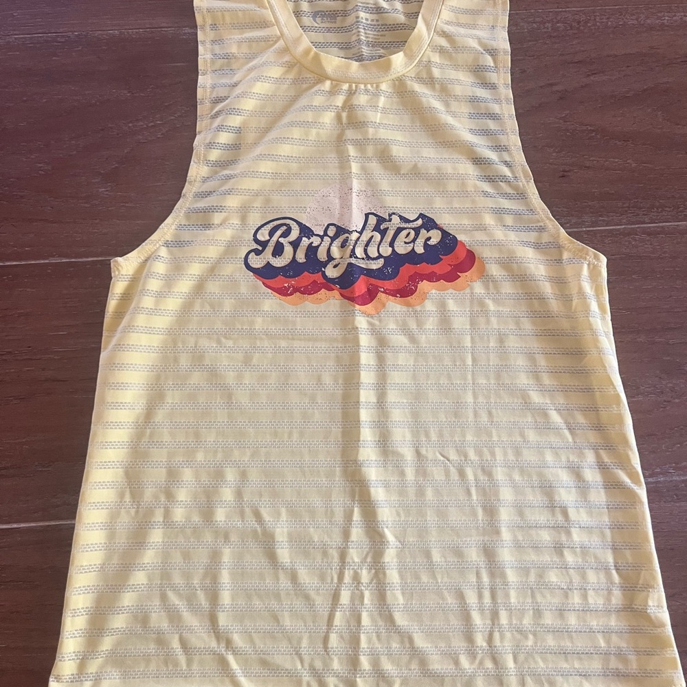 Yellow Striped Tank Top with 'Brighter' Graphic